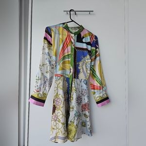Zara Zodiac Printed Belted Shirt Dress